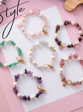 海边度假风异形不规则贝壳珍珠手作弹力海螺串珠手链女