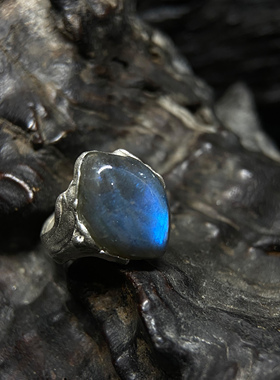 时目造物纯银蓝光拉长石戒指