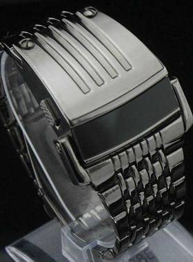 Fashion Blue Watches LED Display Wide Stainless Steel Band M