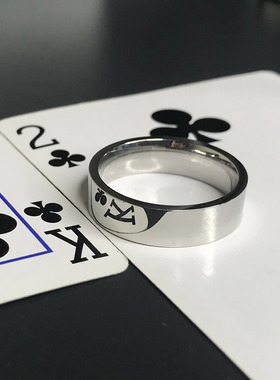 镜面反光戒指金色平面指环看银色圆弧面认高清亮面不锈钢魔术戒指