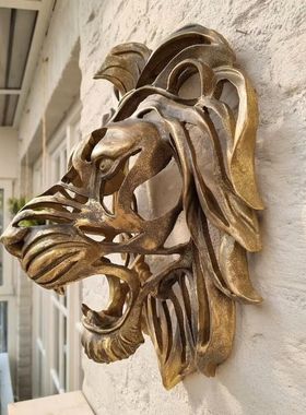 2025爆款立体狮子头雕像树脂工艺品挂壁装饰品墙挂装饰摆件
