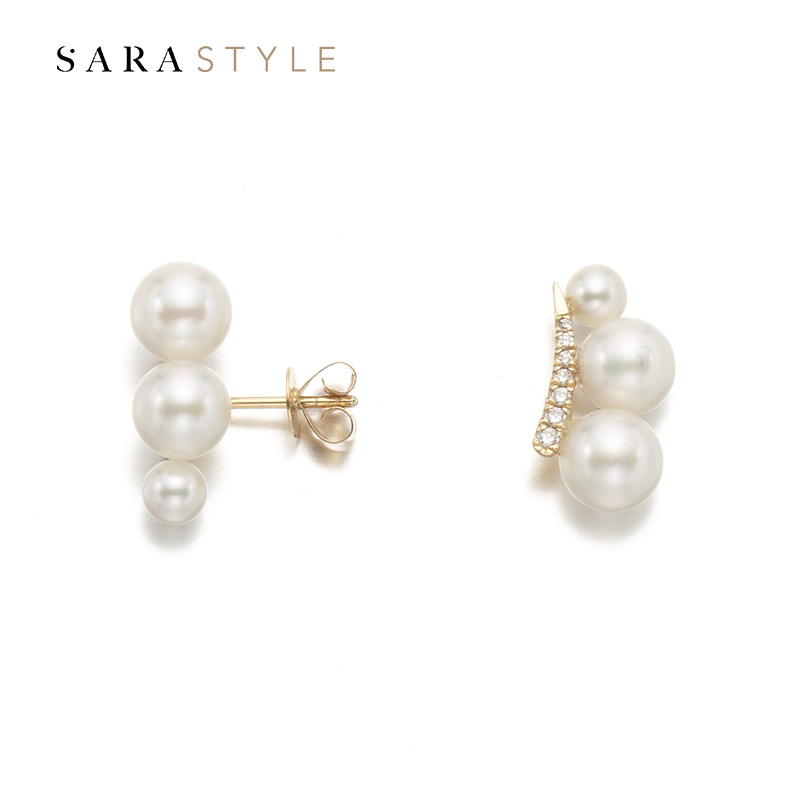 18K 钻石耳环耳饰 ins sarastyle 轻奢天然新款时尚 金淡水珍珠耳钉女 18K 钻石耳环耳饰 ins sarastyle 轻奢天然新款时尚 金淡水珍珠耳钉女
