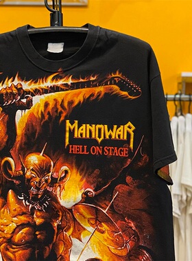 Manowar重金属摇滚乐队音乐专辑Hell on Stage主题重磅短袖T恤