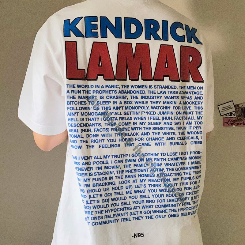 罕见肯卓克拉玛 Kendrick Lamar 美国饶舌说唱歌手大印花短袖T恤 - 图0