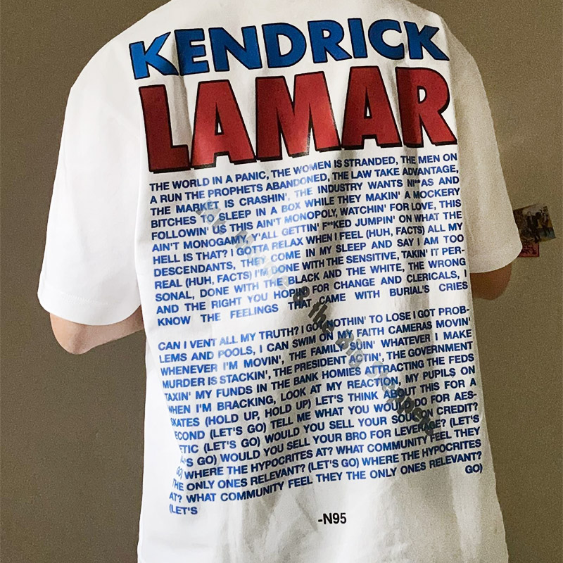 罕见肯卓克拉玛 Kendrick Lamar 美国饶舌说唱歌手大印花短袖T恤 - 图2
