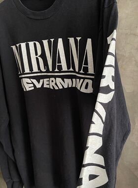 Nirvana涅槃乐队油渍摇滚Rap高街穿搭美式复古Vintage长袖T恤