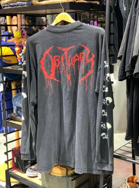 罕见水洗重磅破坏tee！OBITUARY1900专辑Cause of Death长袖T恤