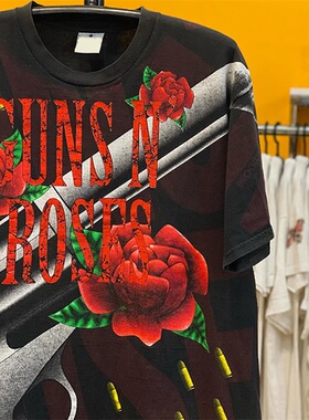 1993 GUNS N' ROSES 枪与玫瑰摇滚乐队大印花嘻哈摇滚重磅短袖T恤