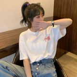 Длинная летняя приятная телу футболка с коротким рукавом, короткий рукав, круглый воротник, средней длины, свободный крой