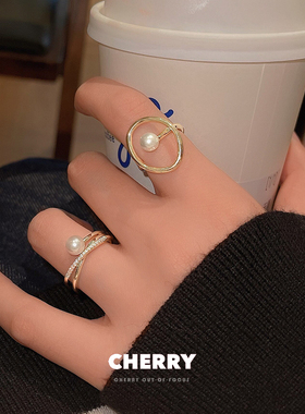 法式珍珠交叉开口戒指小众指环