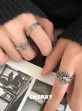 欧美复古做旧十字架开口戒指