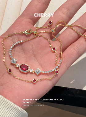 巴黎晚宴~红色锆石抽拉手链女生