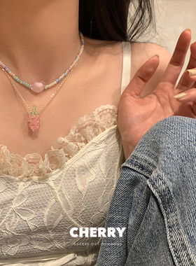 爱心葡萄小米珠项链设计感配饰