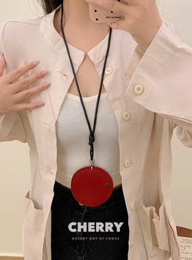 红色玛瑙皮质耳机包长款项链女