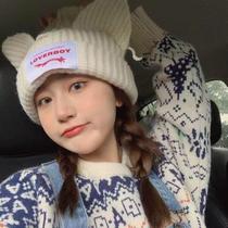 Autumn Winter Lovely Little Piggy Cat Ears Hat Men and women Chauded Korean version Day ensemble Loverboy wool line hat knit hat