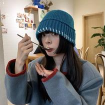 South Korea Lock Side Handmade Rough Knit Wool Wire Bucket Hat Children Autumn Winter 100 Hitchhiking Face Small Tide Sign Warm Fisherman Hat