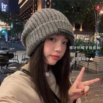 Day Department student hat children autumn winter high face value ins 100 lap thick knit wool wire cap loose head circumference cold cap