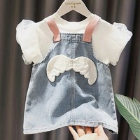 2022 new baby girl summer korean version 1-7 years old baby girl short-sleeved top girls fashion puff sleeve cotton t-shirt
