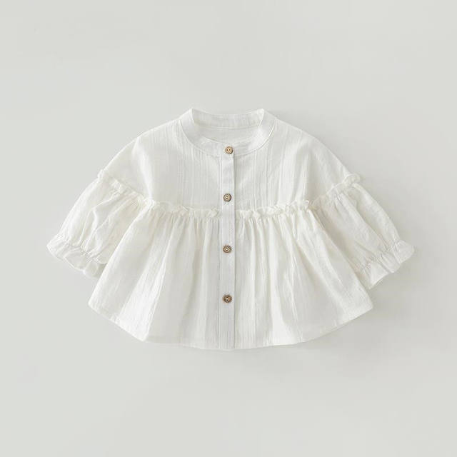 2023 Spring New Girl Shirts Fashion Western Big Big Baby Shirt White Long -sleeved Baby Shirt Children's Dress