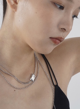 横款破碎宝石多层次项链