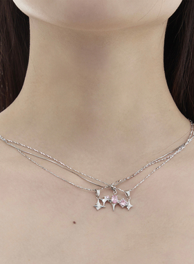 140AM粉色星芒宝石叠戴锁骨链