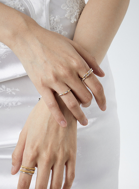 竹节金银拼色开口细戒