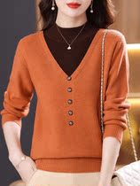 Semi-high collar sweater womens autumn winter fashion foreign air new fake two knit blouse winter thickening easy to hit undershirt