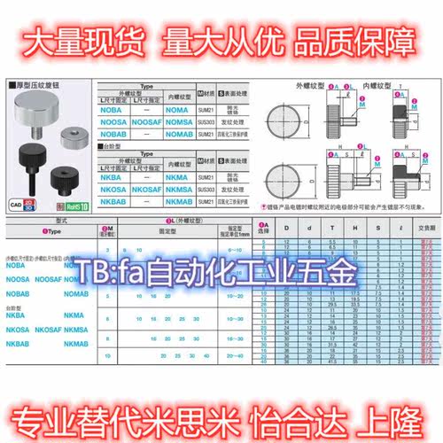 米思米厚型压纹旋钮NKOSA8/10-16/20/25/30/40-12/15/16/20/30/40 - 图0