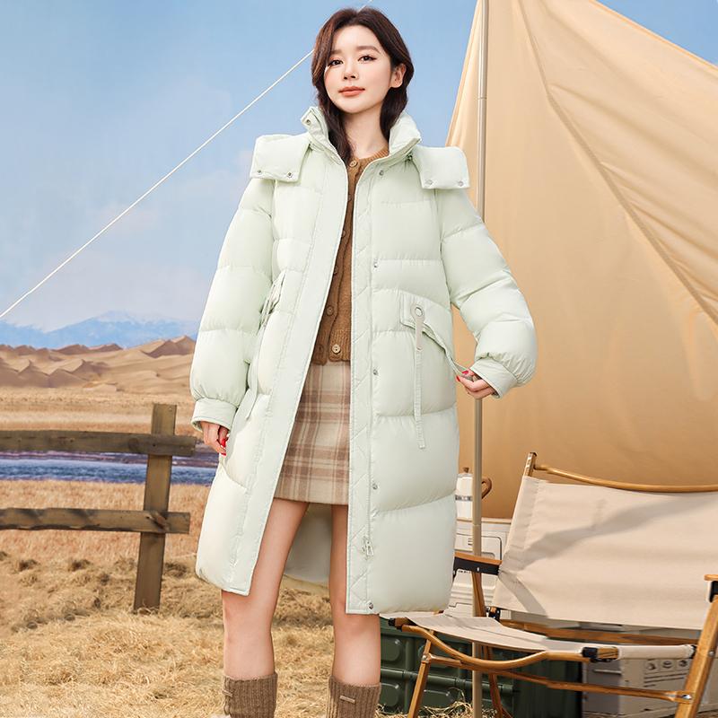 羽绒服纯色中长款连帽修身保暖外套 YHF411079G - 图0