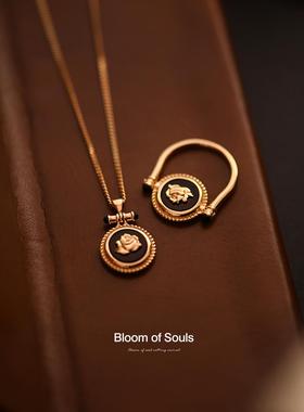 《禁忌之歌》原创设计纯银黑玛瑙轻奢复古项链玫瑰法式吊坠锁骨链