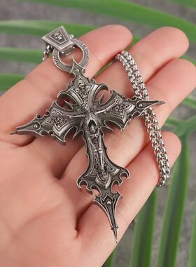 women necklace ladies个性复古哥特十字架骷髅头吊坠项链欧美