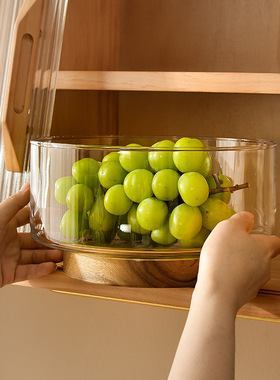 日式简约玻璃果盘客厅糖果盆木质收纳盒高脚干果甜点盘零食点心碗