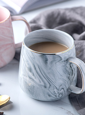 北欧简约520情侣对杯大理石纹创意早餐杯咖啡杯定制杯子礼品水杯