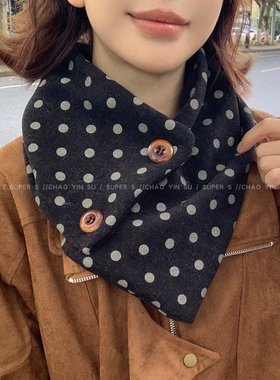 小松奈奈同款日系纽扣波点围巾