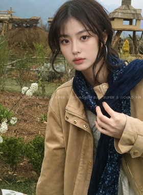 废士风！复古碎花拼接褶皱丝巾女民族风大西北旅游氛围感系脖围巾