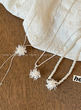 浪漫烟花！韩系银色烟花抽拉项链女小众设计感长款流苏毛衣链配饰