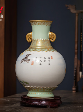 钟家窑景德镇陶瓷器花瓶新中式珐琅彩客厅博古架装饰轻奢高档摆件