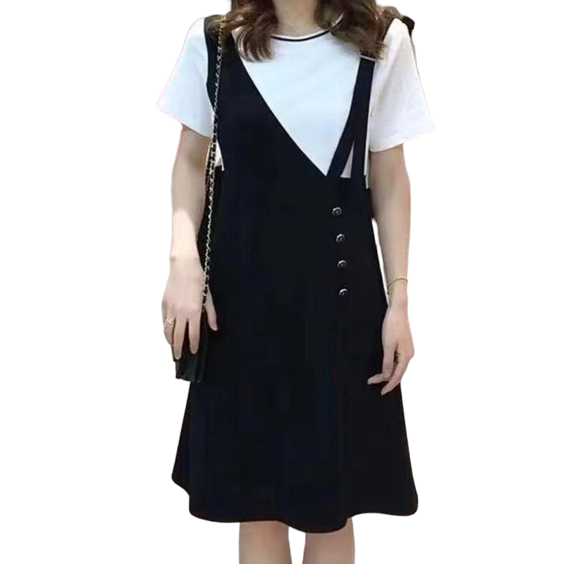 2025夏季新款韩版高档时尚洋气拼接休闲宽松遮肚大码显瘦连衣裙女,淘宝优惠券,粉丝福利购,淘宝优惠卷