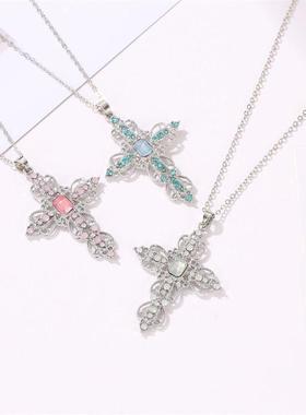 Cross necklace with diamond necklace and collarbone chain