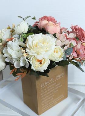 Artificial Flowers Retro Silk Rose Bouquet Hydrangea Peony V