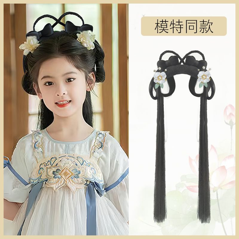 儿童汉服假发发箍一体古风垫发包发髻女童盘发造型演出古装假发包,淘宝优惠券,粉丝福利购,淘宝优惠卷