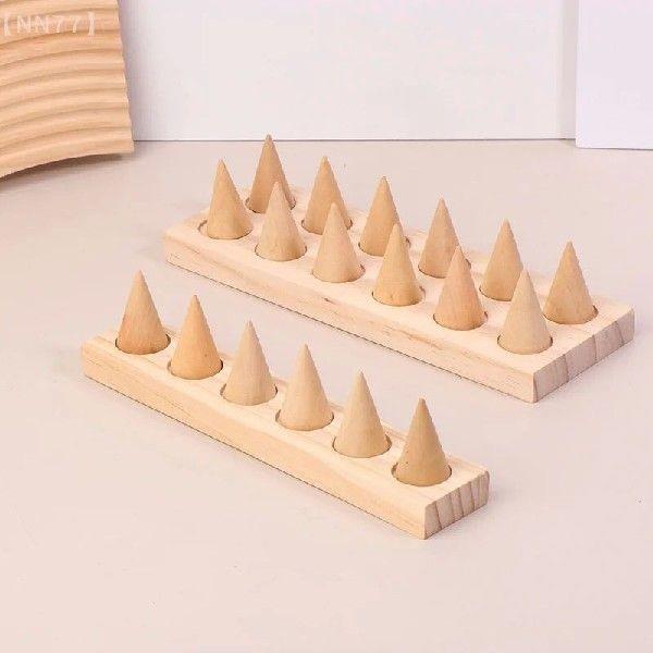 1/6/12 Bits Wood Cone-Shape Ring Display Stand Finger Rings - 图0
