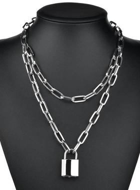 Cute Simple Chain Link Lock Necklace Pendant Women Silver