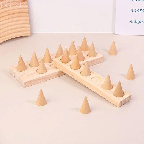 1/6/12 Bits Wood Cone-Shape Ring Display Stand Finger Rings - 图1