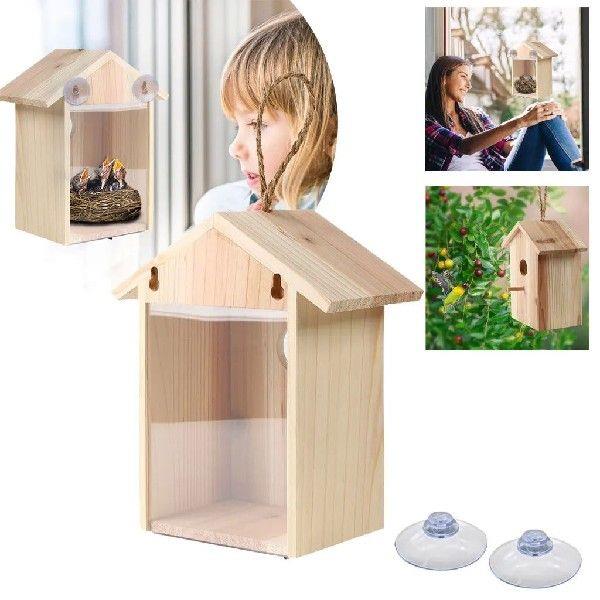 1PC Wood Bird Nests Garden Outdoor Suction Cup Visible Bird - 图1