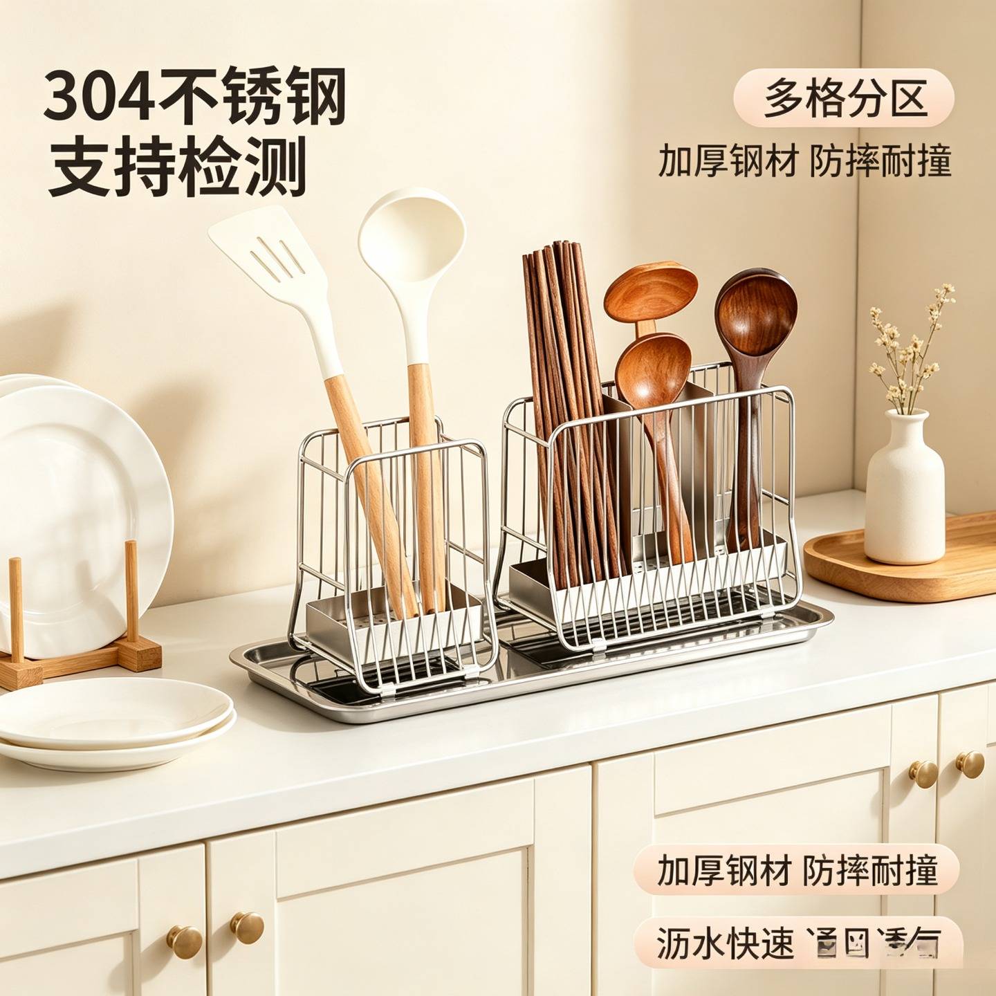 Bold 304 stainless steel chopstick barrel household chopstick cage storage rack vertical chopstick basket kitchen chopstick drain rack