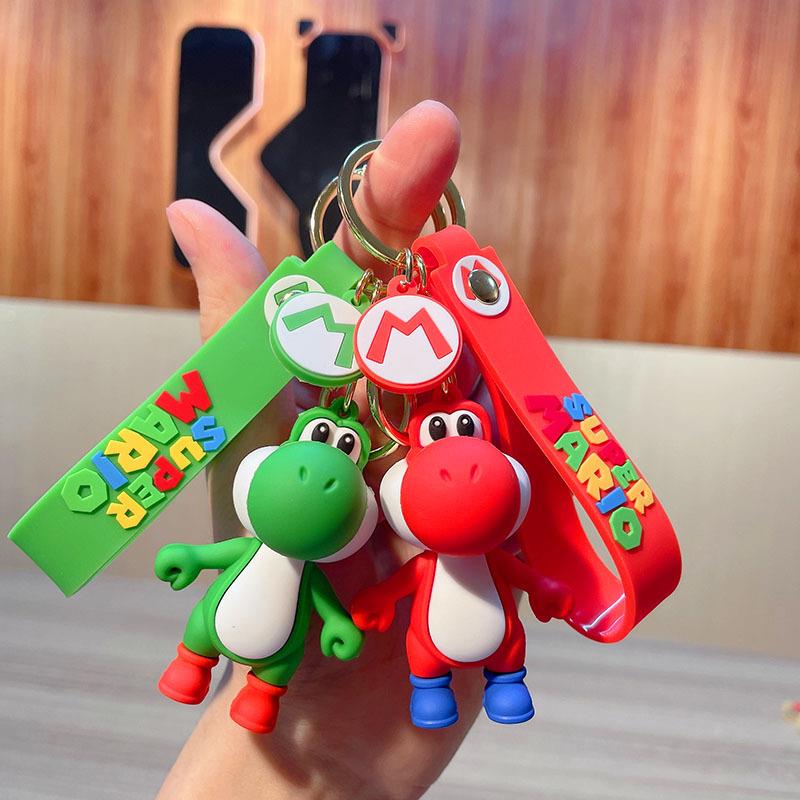 Super Mario Bros Keychain Anime Figure Toad Yoshi Car Decora - 图0