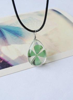 Plant glass ball necklace four-leaf grass dried flower dande