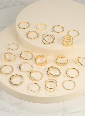 Open 22 piece set of hollow heart geometric rings个性戒指