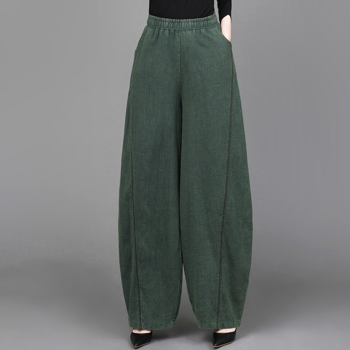 竺麻中式复古炒色灯笼裤女2025秋季新款宽松休闲棉麻禅修阔腿长裤,淘宝优惠券,粉丝福利购,淘宝优惠卷